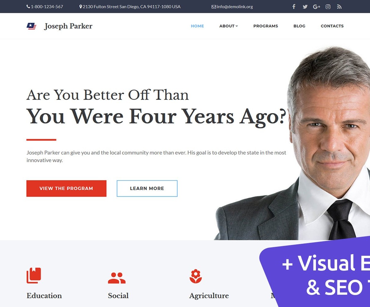 Download Joseph Parker – Political Candidate Moto CMS 3 Template | Premium themes & Plugins