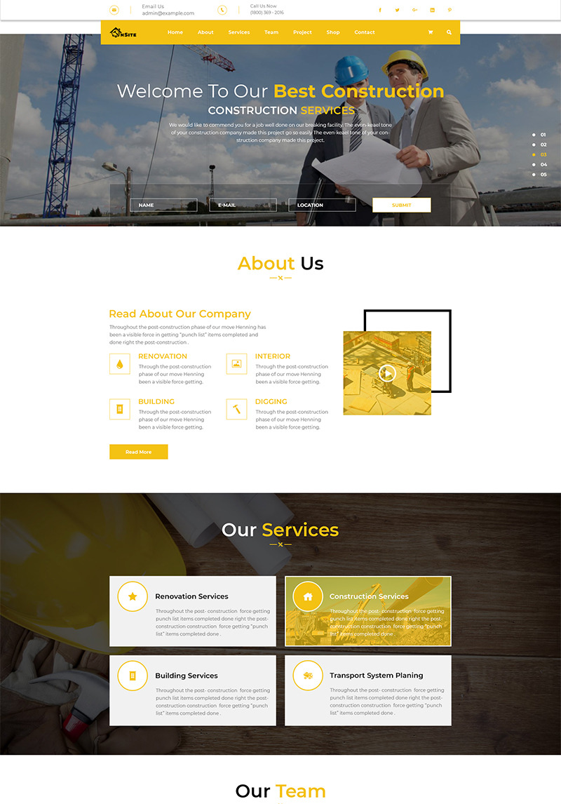 OnSite Multipage Construction Web Template PSD PSD Template #73644