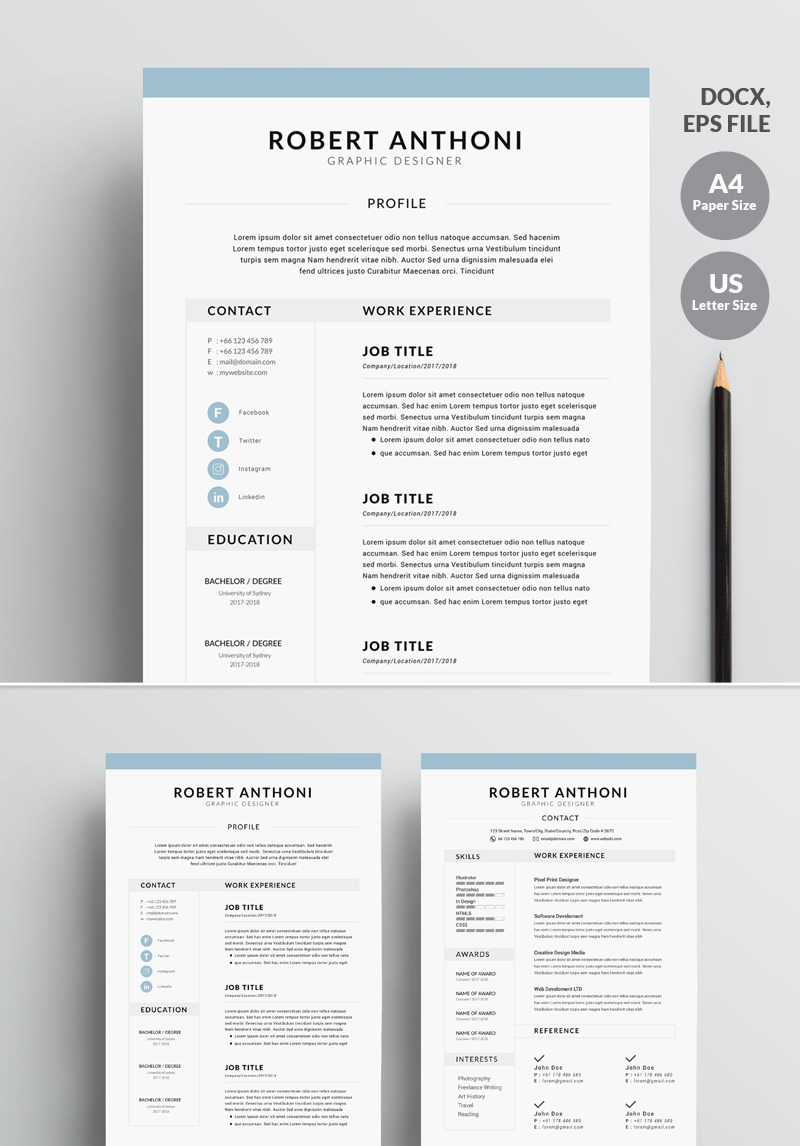 4 Page Professional Clean Resume Template #73825