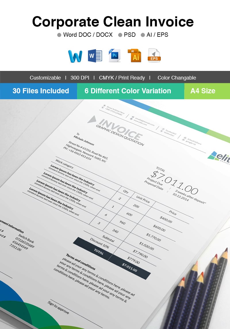 MS Word Clean Invoice - Corporate Identity Template