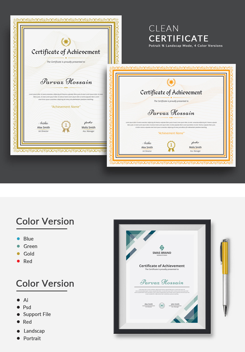 Modern & Clean Certificate Template #75552