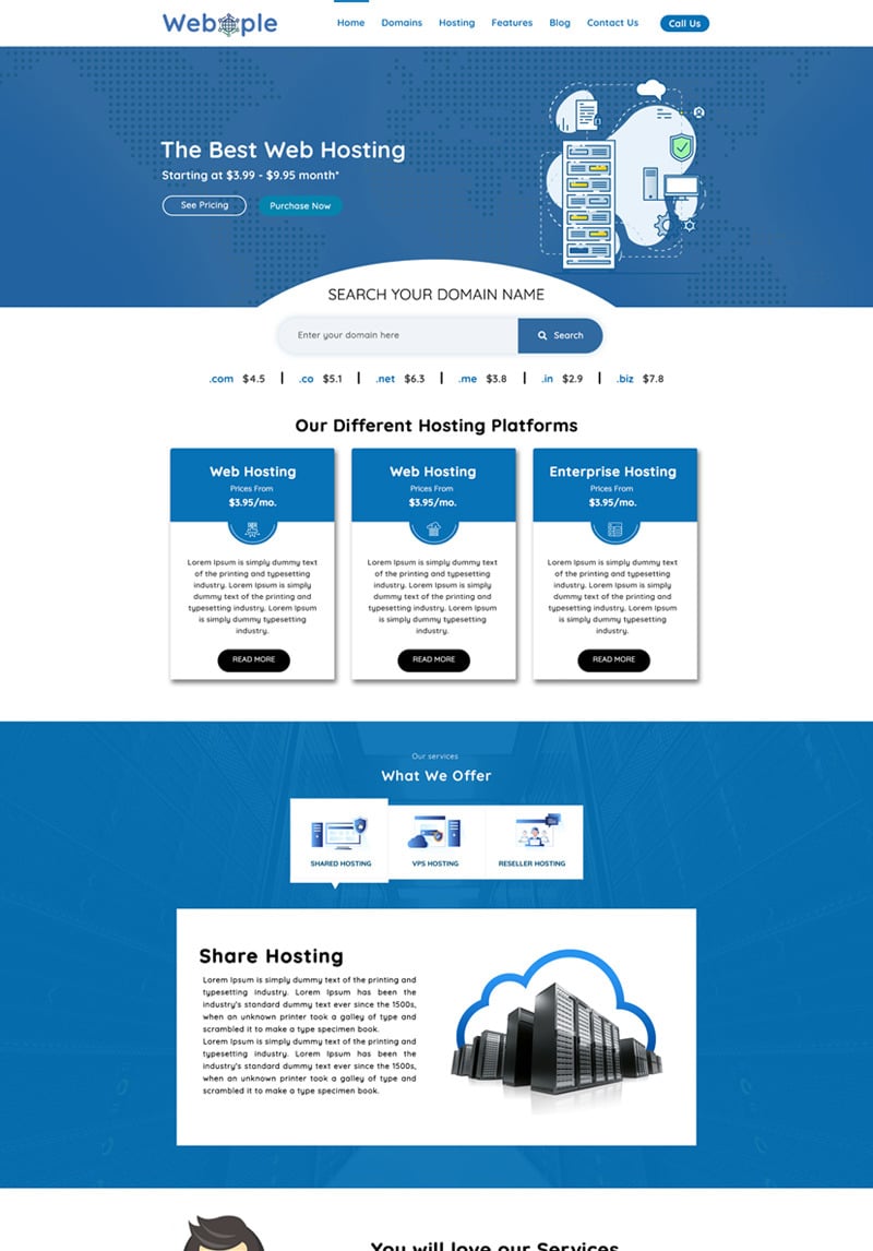 Webople - Domain & Hosting PSD Template #78785