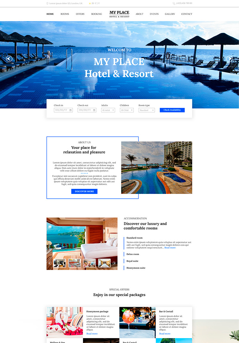 My Place | Hotel & Resort PSD Template #82624