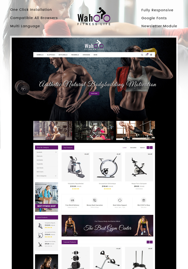Fitness Life Gym Equipment Store OpenCart Template 85322