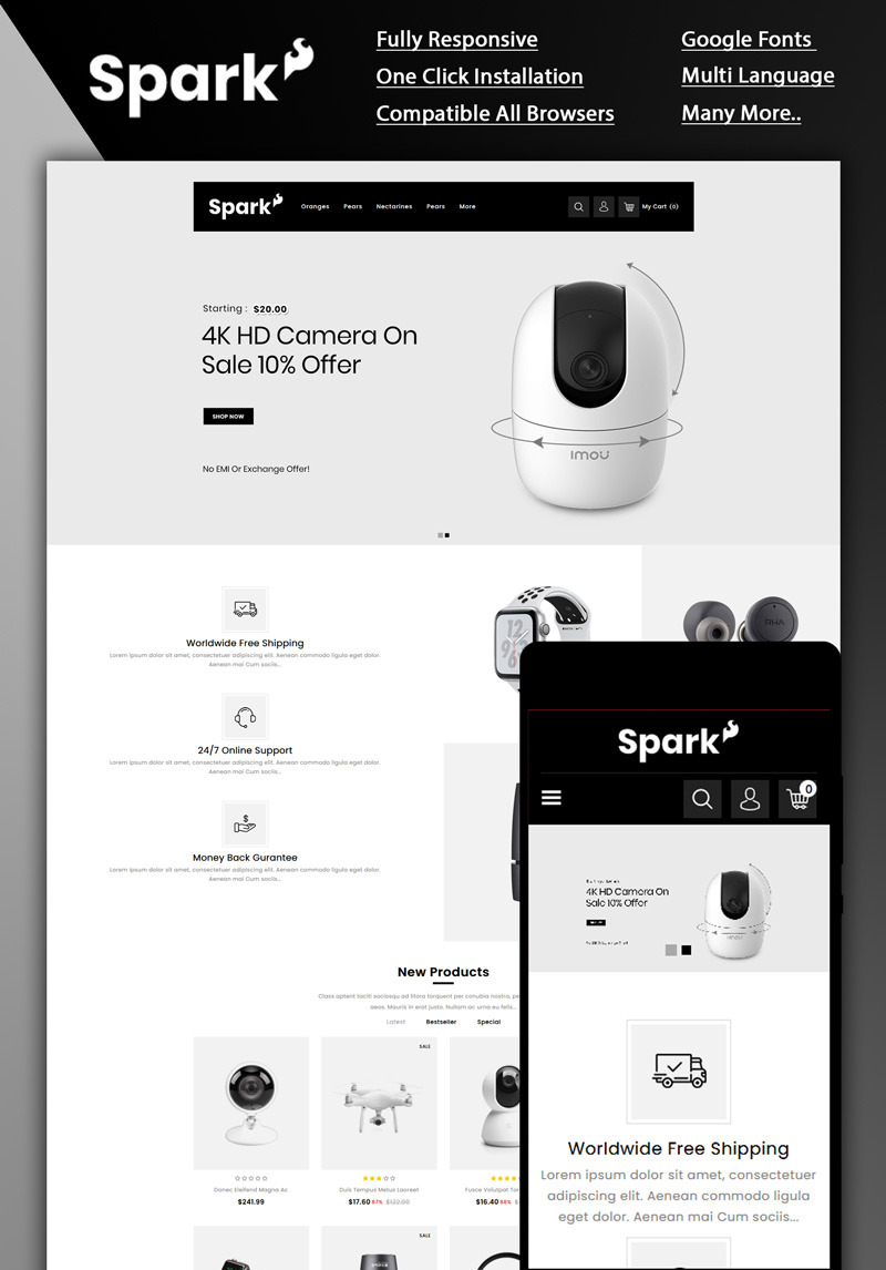 Spark Electronic Store OpenCart Template 87258