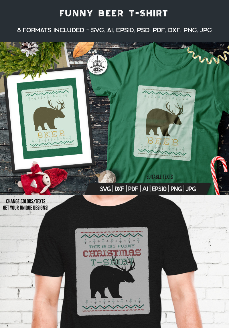 Download Funny Christmas Ugly Sweater Beer T Shirt 90471 PSD Mockup Templates