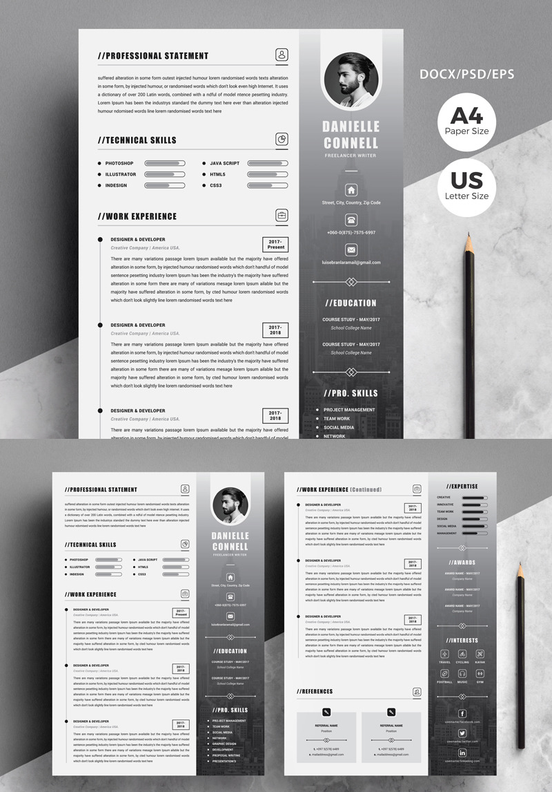 Modern Cv - Danielle Connell Resume Template #94544