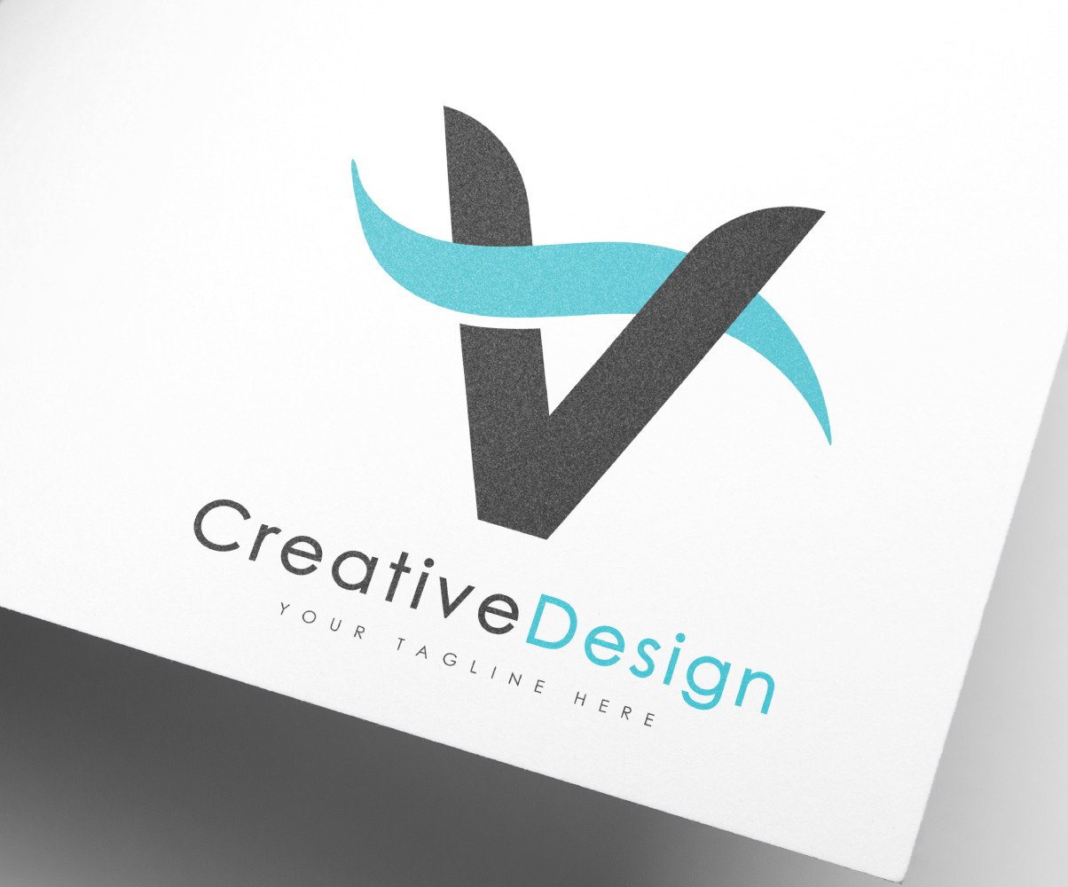 Creative V Letter Blue Wave Design Logo Template 957