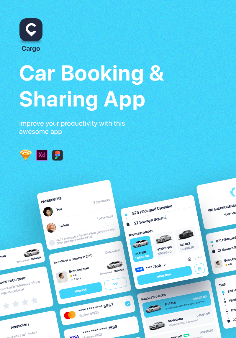 Cargo - Car Booking & Sharing App UI Elements #97150