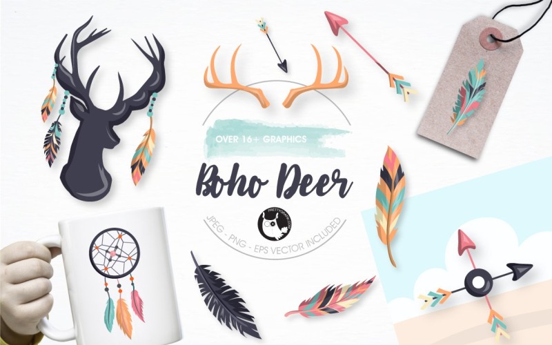 Boho deer graphics illustration - Vector Image Vector Graphic
