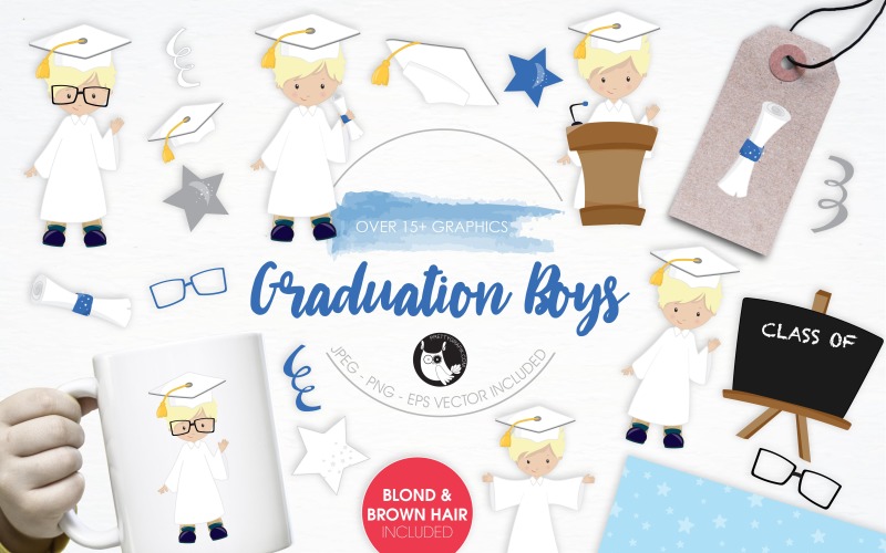 Graduation Boys illustration pack - Vector Image Vector Graphic