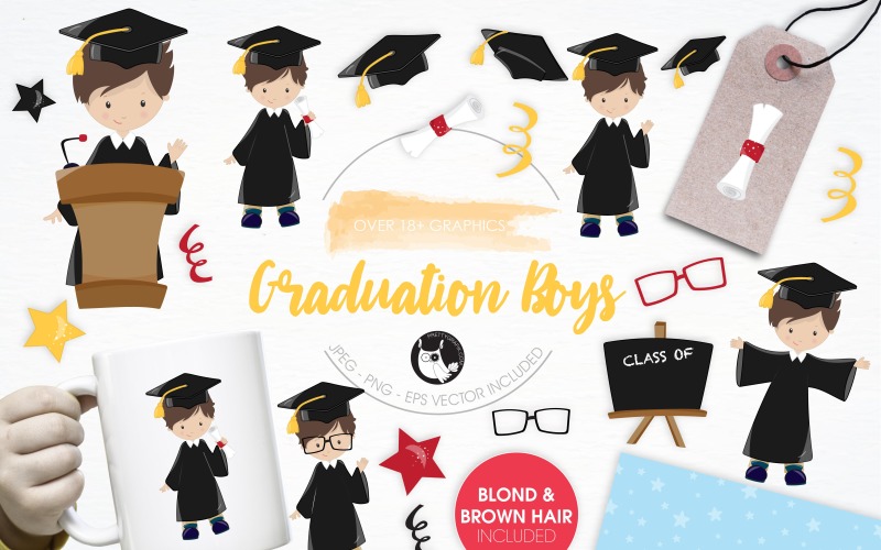 Graduation Boys illustration pack - Vector Image Vector Graphic