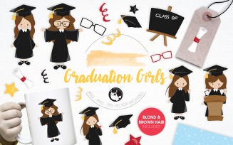Graduation Girls illustration pack - Vector Image