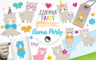 Llama party illustration pack - Vector Image