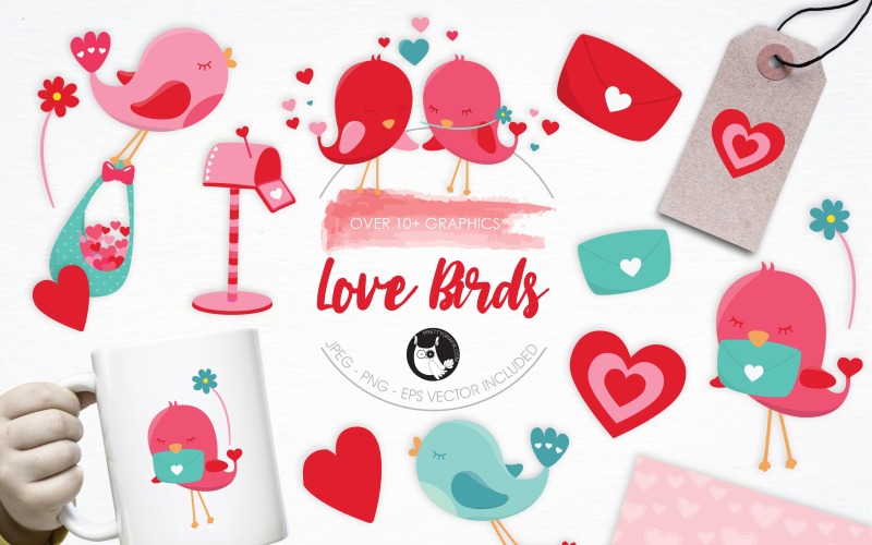 Love Birds illustration pack - Vector Image Vector Graphic