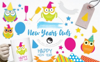 New Year Owls illustration pack - Vector Image
