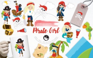 Pirate Girl illustration pack - Vector Image