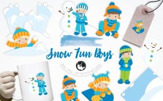 Snow Fun Boys illustration pack - Vector Image