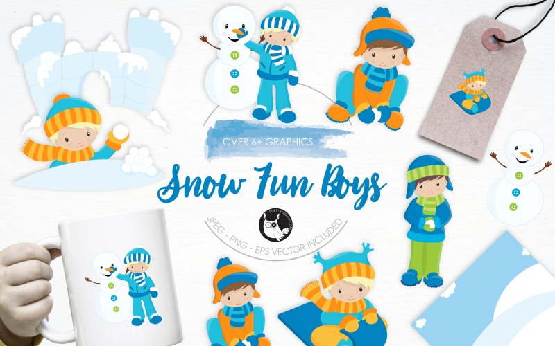 Snow Fun Boys illustration pack - Vector Image Vector Graphic