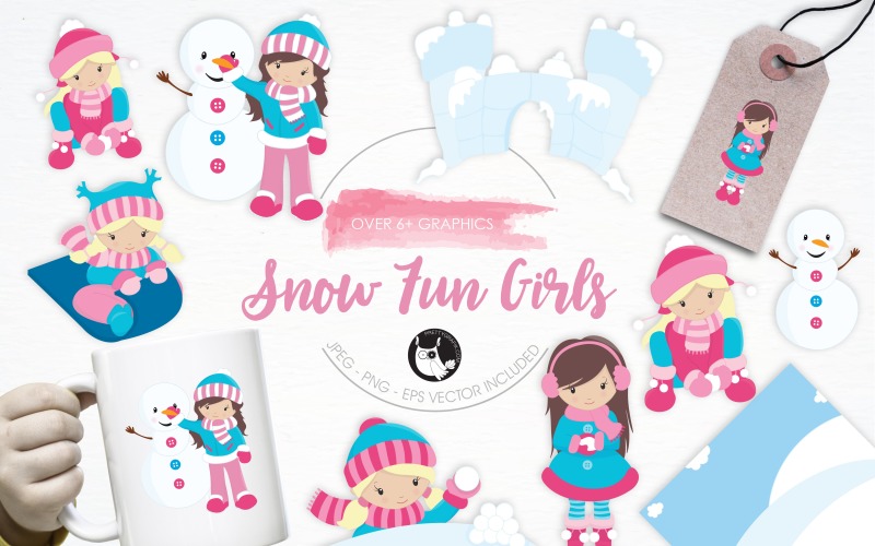 Snow Fun Girls illustration pack - Vector Image Vector Graphic