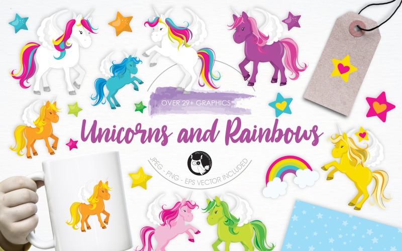 Unicorns and Rainbows illustrations - Vector Image Vector Graphic