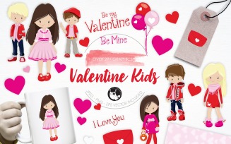 Valentine Kids illustration pack - Vector Image