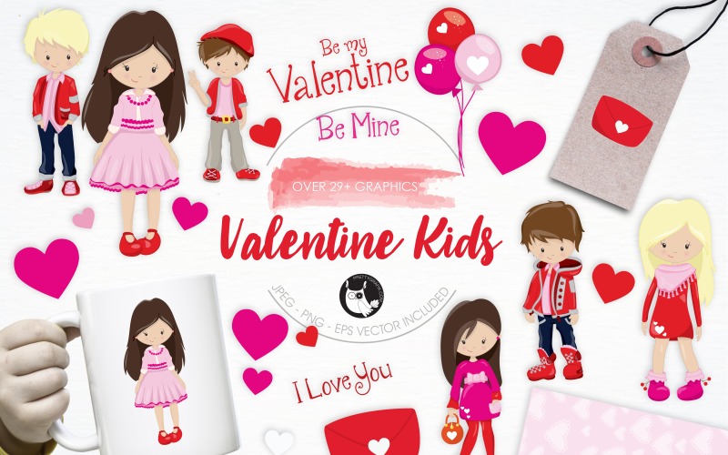 Valentine Kids illustration pack - Vector Image Vector Graphic