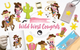 Wild West Cowgirls illustration pack - Vector Image