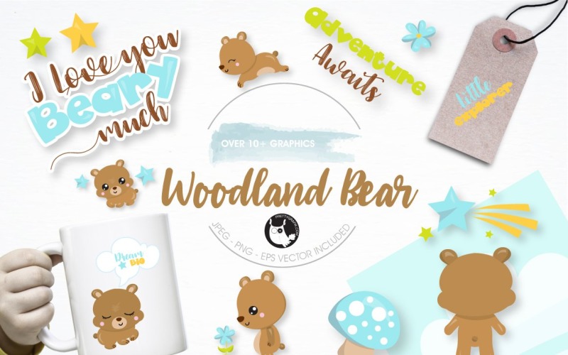 Woodland bear graphics illustration - Vector Image Vector Graphic