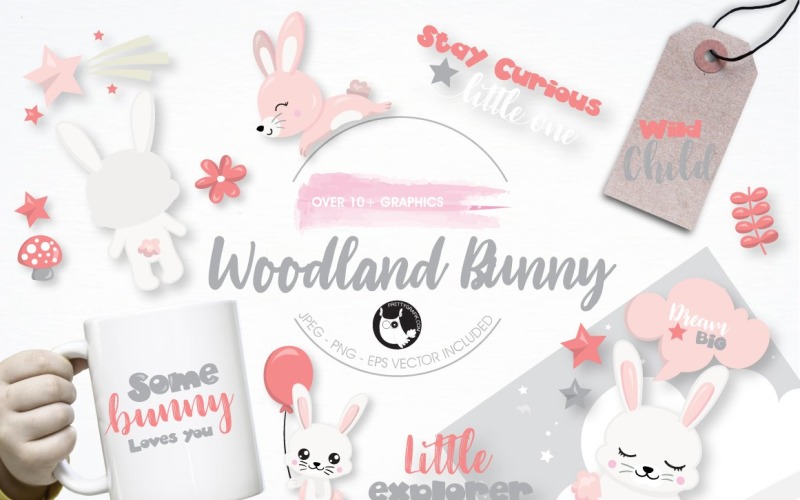 Woodland bunny graphic illustration - Vector Image Vector Graphic