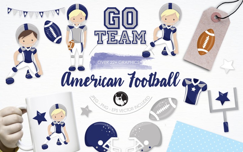 American football illustration pack - Vector Image Vector Graphic