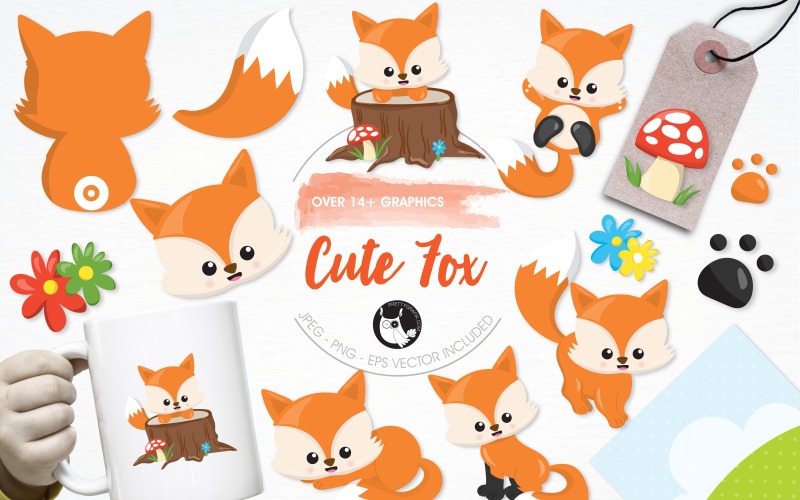 Cute fox illustration pack - Vector Image Vector Graphic
