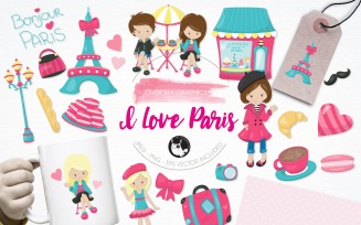 I love Paris illustration pack - Vector Image