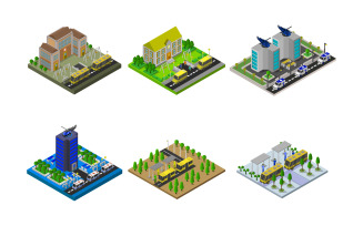 Isometric Buildings Set - Vector Image