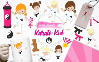 Karate kid illustration pack - Vector Image