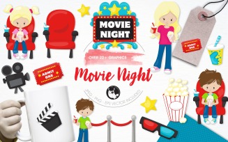 Movie night illustration pack - Vector Image