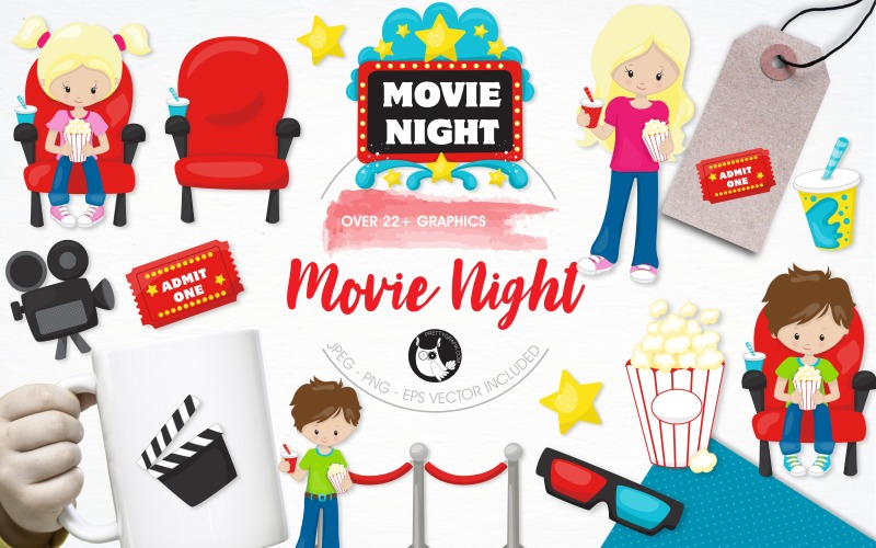 Movie night illustration pack - Vector Image Vector Graphic