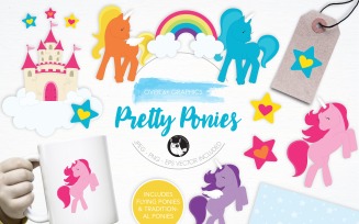 Pretty Ponies illustration pack - Vector Image