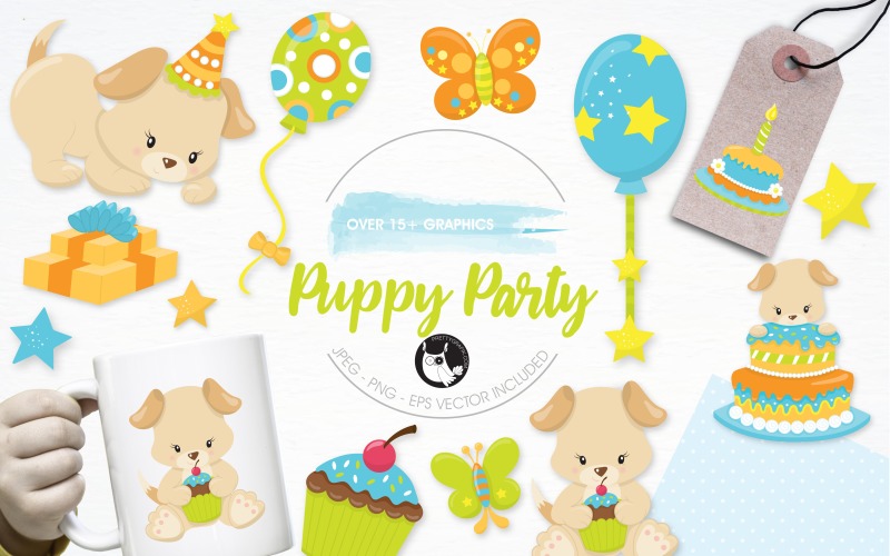 Puppy party illustration pack - Vector Image Vector Graphic