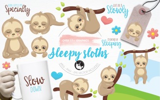 Sleepy sloth illustration pack - Vector Image