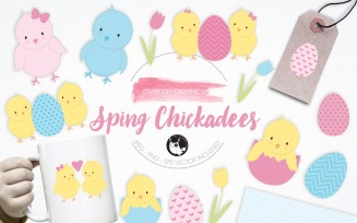 Spring Chickadees illustration pack - Vector Image
