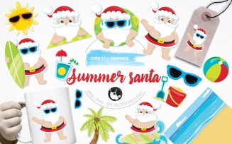 Summer santa illustration pack - Vector Image