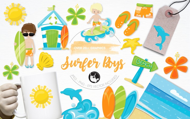Surfer boys illustration pack - Vector Image Vector Graphic