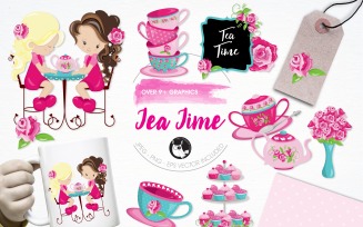 Tea time illustration pack - Vector Image