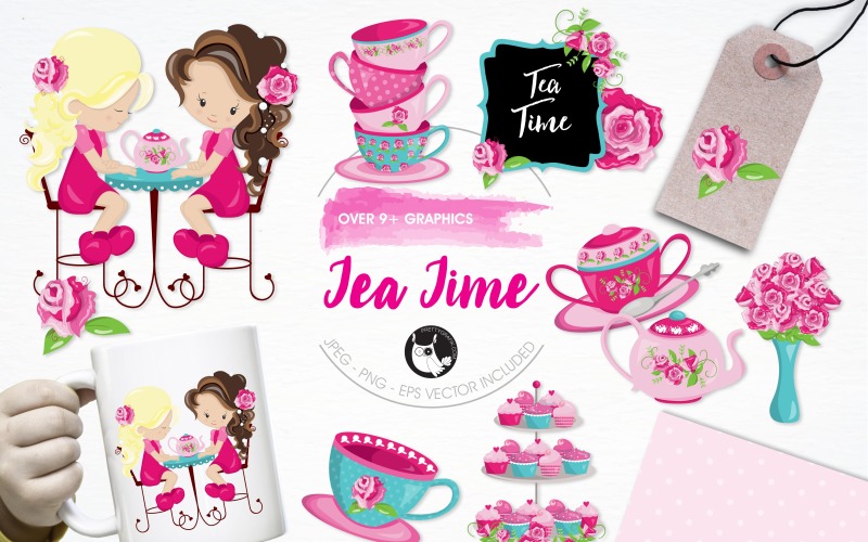 Tea time illustration pack - Vector Image Vector Graphic