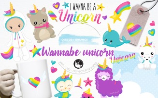 Wannabe unicorn illustration pack - Vector Image