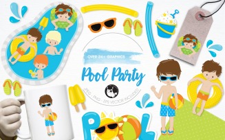 Pool party illustration pack - Vector Image