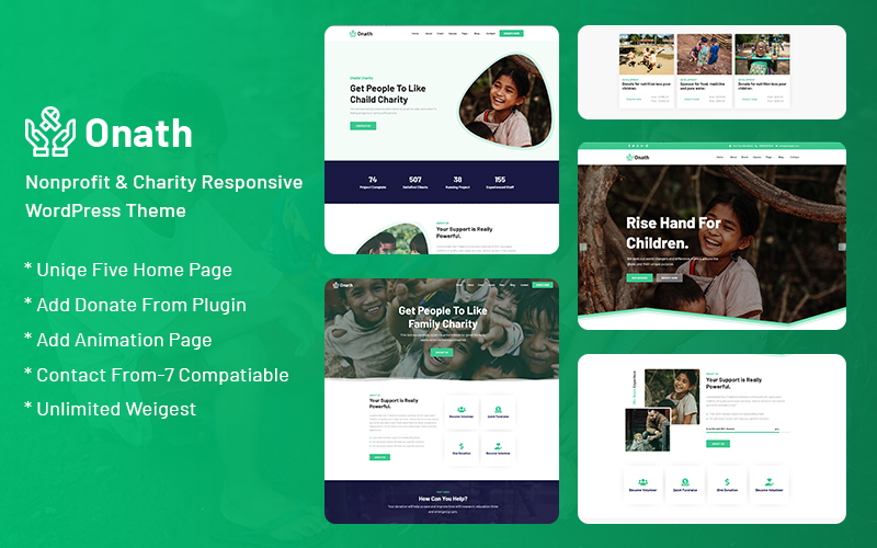 "Onath - Nonprofit and Charity Responsive" Responsive WordPress thema №121038