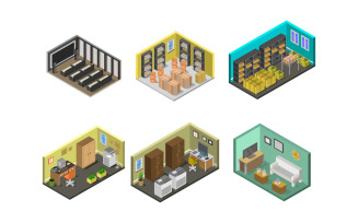 Set Of Isometric Rooms - Vector Image