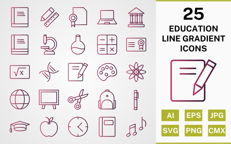 25 EDUCATION LINE GRADIENT ICON PACK Set Icon Set